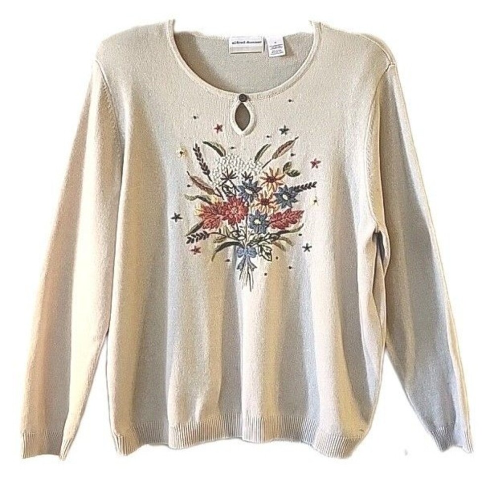Alfred Dunner VTG Flowers Embroidered Garden Party Cottage Core Sweater 1X